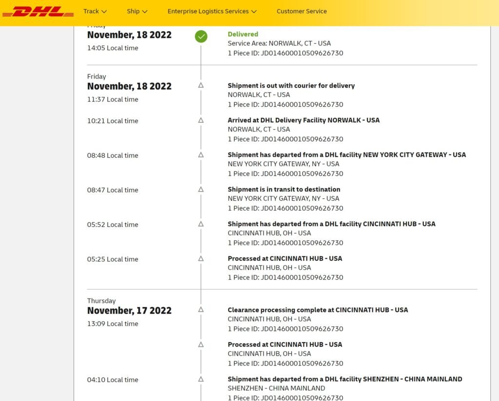DHL shipping from shenzhen to usa